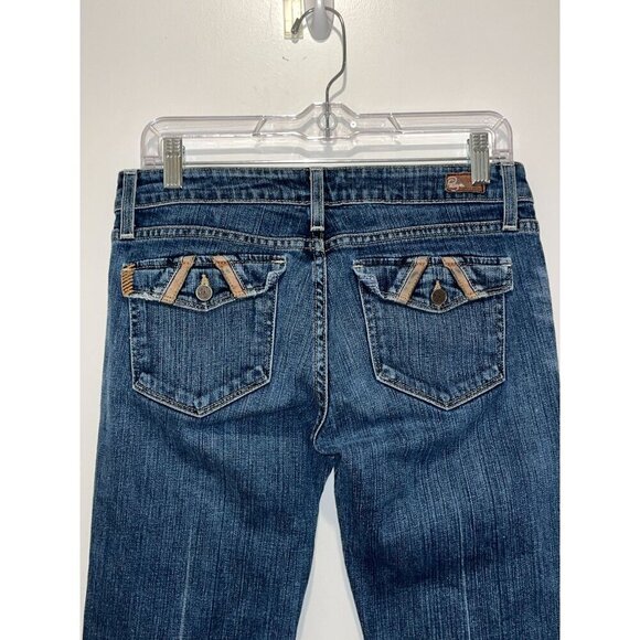 Paige Vintage Y2K  Blue Denim Canyon Low Rise Embroidered Flare Jeans Women's Si - Picture 7 of 12